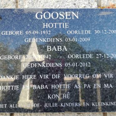 GOOSEN Hottie 1932-2008 &amp; Baba 1942-2011