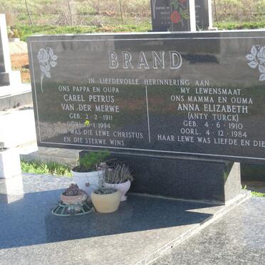 BRAND Carel Petrus van der Merwe 1911-1994 &amp; Anna Elizabeth TURCK 1910-1984