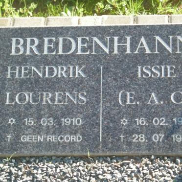 BREDENHANN Hendrik Lourens 1910-?? &amp; E.A.C. 1913-1996