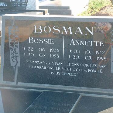 BOSMAN Bossie 1936-1998 &amp; Annette 1942-1998