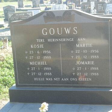 GOUWS Kosie 1956-1988 :: GOUWS Martie 1956-1988 :: GOUWS Michiel 1988-1988  :: GOUWS Jomarie 1988-1988