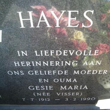 HAYES Gesie Maria nee VISSER 1912-1990