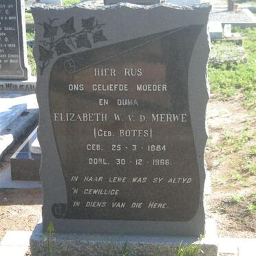 MERWE Elizabeth W., v.d. nee BOTES 1884-1966