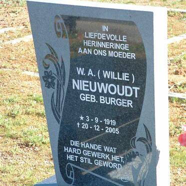 NIEUWOUDT W.A. nee BURGER 1919-2005