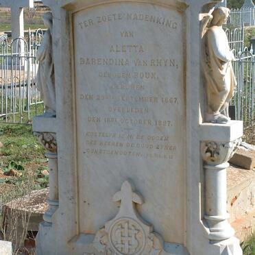 RHYN Aletta Barendina nee ROUX 1867-1897