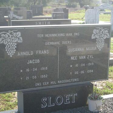 SLOET Arnold Frans Jacob 1918-1982 &amp; Susanna Maria VAN ZYL 1919-1994
