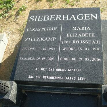 SIEBERHAGEN Lukas Petrus Steenkamp 1915-2003 &amp; Maria Elizabeth ROUSSEAU 1916-2006