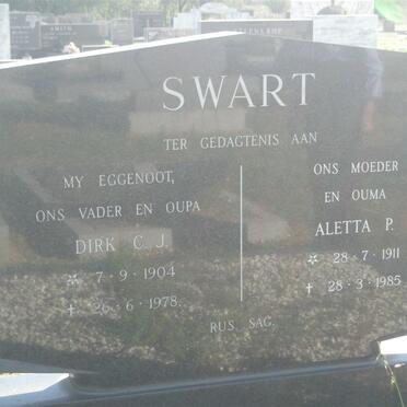 SWART Dirk C.J. 1904-1978 &amp; Aletta P. 1911-1985