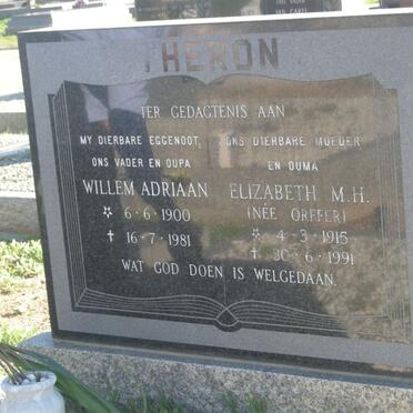 THERON Willem Adriaan 1900-1981 &amp; Elizabeth M.H. ORFFER 1915-1991