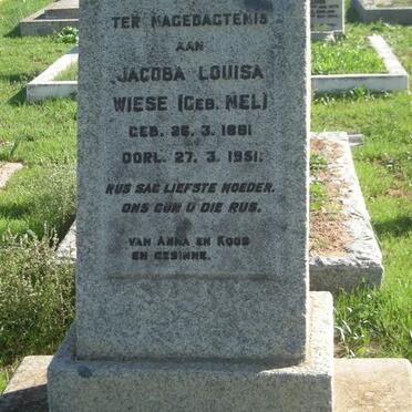 WIESE Jacoba Louisa nee NEL 1881-1951
