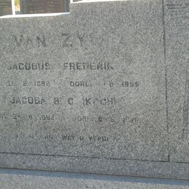 ZYL Jacobus Frederik, van 1892-1959 &amp; Jacoba B.G. KOCH 1892-1972