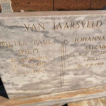 JAARSVELD Pieter Paul, van 1905-1978 &amp; Johanna Elizabeth V.D. WESTHUIZEN 1909-