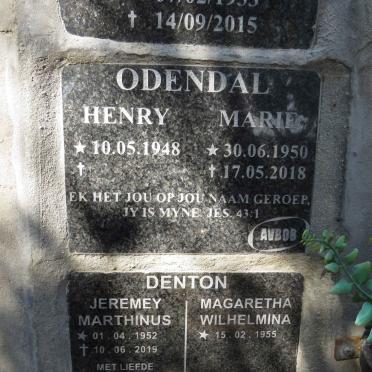 ODENDAL Henry 1948- &amp; Marie 1950-2018 :: DENTON Jeremey Marthinus 1952-2019 &amp; Magaretha Wilhelmina 1955-