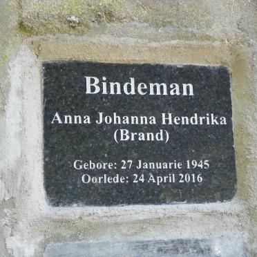 BINDEMAN Anna Johanna Hendrika nee BRAND 1945-2016