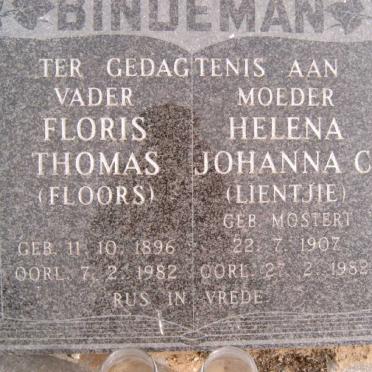 BINDEMAN Floris Thomas 1896-1982 &amp; Helena Johanna C. MOSTERT 1907-1982