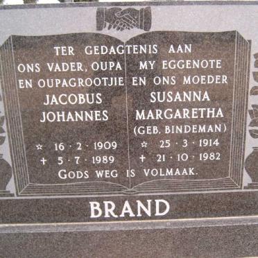 BRAND Jacobus Johannes 1909-1989 &amp; Susanna Margaretha BINDEMAN 1914-1982