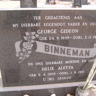 BINNEMAN George Gideon 1898-1979 &amp; Helie Aletta 1903-1991
