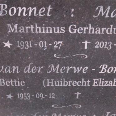 BONNET Marthinus Gerhardus O. 1931-2013 &amp; Huibrecht Elizabeth VAN DER MERWE 1953- :: MERWE Jaco, van der 1975-