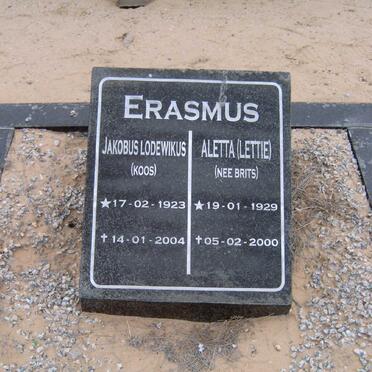 ERASMUS Jakobus Lodewikus 1923-2004 &amp; Aletta BRITS 1929-2000