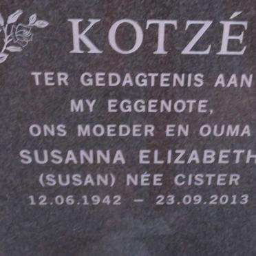 KOTZÉ Susanna Elizabeth nee CISTER 1942-2013