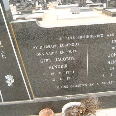 KOTZÈ Gert Jacobus Hendrik 1920-1983 &amp; Johanna Hendrina 1920-1994