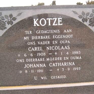 KOTZÈ Carel Nicolaas 1908-1985 &amp; Johanna Catharina 1911-1993