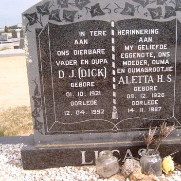 LUCAS D.J. 1921-1992 &amp; Aletta H.S. 1926-1987
