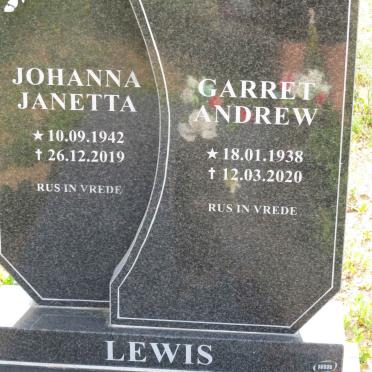 LEWIS Garret Andrew 1938-2020 &amp; Johanna Janetta 1942-2019