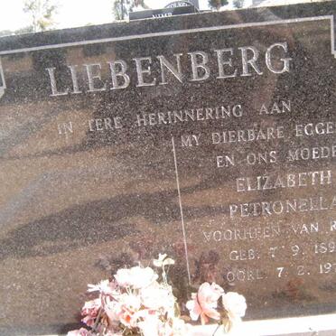 LIEBENBERG Elizabeth Petronella voorheen VAN RHYN 1898-1977