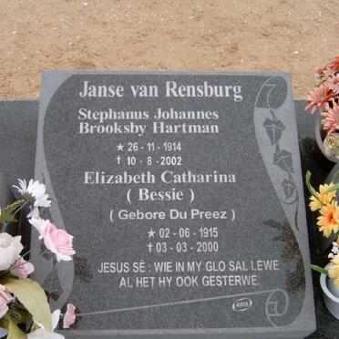 RENSBURG Stephanus Johannes Brooksby Hartman, Janse van 1914-2002 &amp; Elizabeth Catharina DU PREEZ 1915-2000