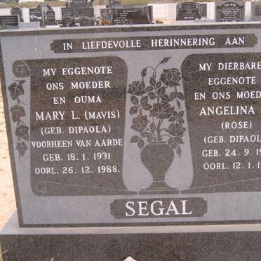 SEGAL Mary L. previously VAN AARDE nee DIPAOLA 1931-1988 :: SEGAL Angelina R. nee DIPAOLA 1934-1979