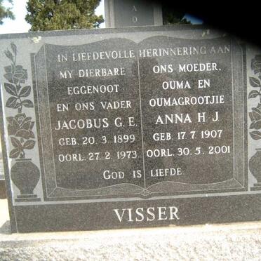 VISSER Jacobus G.E. 1899-1973 &amp; Anna H.J. 1907-2001