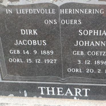 THEART Dirk Jacobus 1889-1927 &amp; Sophia Johanna COETZEE 1896-1974