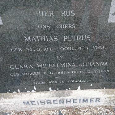 MEISSENHEIMER Mathias Petrus 1879-1952 &amp; Clara Wilhelmina Johanna VISSER 1881-1968