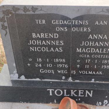 TOLKEN Barend Johannes Nicolaas 1898-1976 &amp; Anna Johanna Magdalena COETZEE 1899-1984