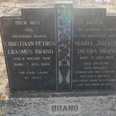 BRAND Christiaan Petrus Erasmus 1891-1968 &amp; Maria Johanna Jacoba THEART -1953