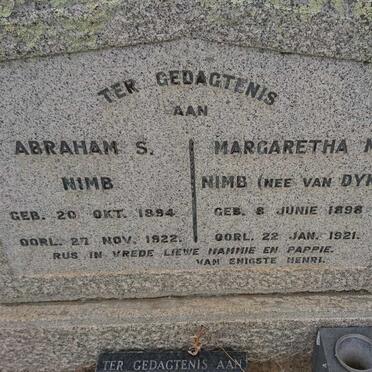 NIMB Abraham S. 1894-1922 &amp; Margaretha M. VAN DYK 1898-1921 :: NIMB Hendrik Johannes 1920-1984