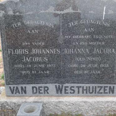 WESTHUIZEN Floris Johannes Jacobus, van der -1973 &amp; Johanna Jacoba NIMB -1955