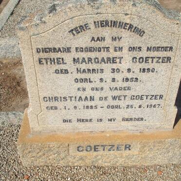 COETZER Christiaan De Wet 1885-1967 &amp; Ethel Margaret HARRIS 1890-1952 