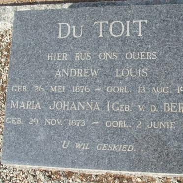 TOIT Andrew Louis, du 1876-1948 &amp; Maria Johanna v.d. BERG 1873-1963