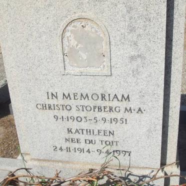 STOFBERG Christo M.A. 1903-1951 &amp; Kathleen du TOIT 1914-1997