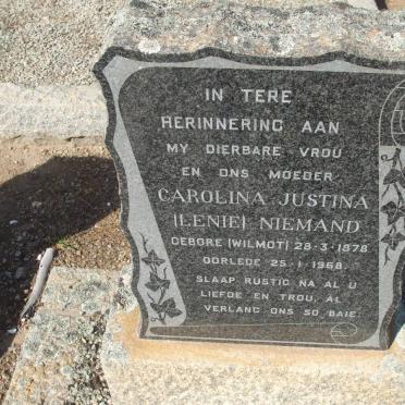 NIEMAND Carolina Justina nee WILMOT 1878-1968