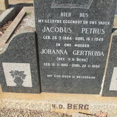 BERG Jacobus Petrus, v.d. 1884-1949 &amp; Johanna Gertruida v.d. BERG 1892-1960