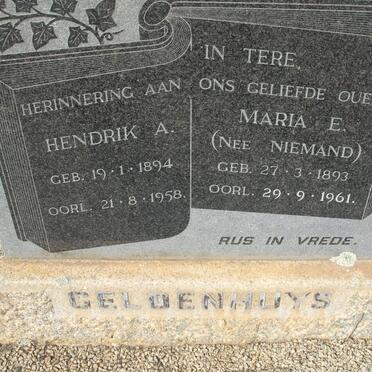 GELDENHUYS Hendrik A. 1894-1958 &amp; Maria E. NIEMAND 1893-1961