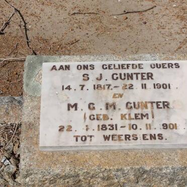 GUNTER S.J. 1817-1901 &amp; M.G.M KLEM 1831-1901