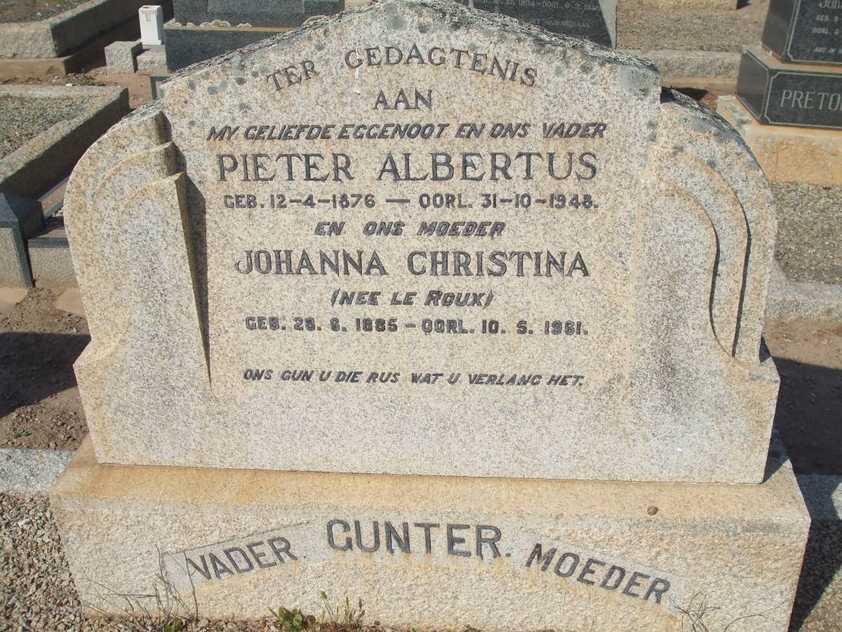 GUNTER Pieter Albertus 1876-1948 &amp; Johanna Christina le ROUX 1885-1961