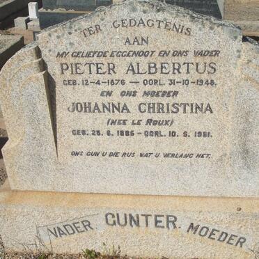 GUNTER Pieter Albertus 1876-1948 &amp; Johanna Christina le ROUX 1885-1961