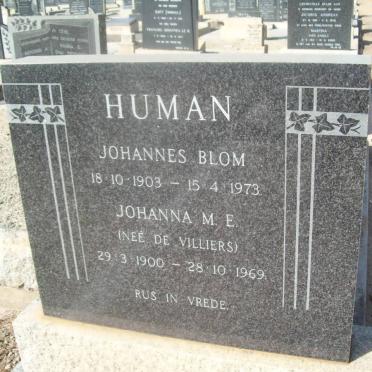 HUMAN Johannes Blom 1903-1973 &amp; Johanna M.E. DE VILLIERS 1900-1969