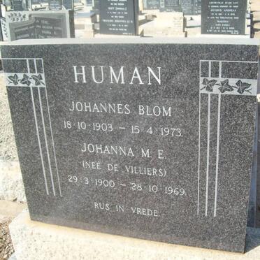 HUMAN Johannes Blom 1903-1973 &amp; Johanna M.E. DE VILLIERS 1900-1969