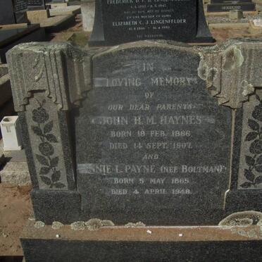 HAYNES John H.M. 1866-1917 &amp; Annie L. Payne BOLTMAN 1865-1948